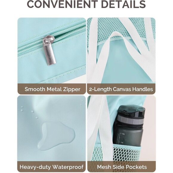 Women Tiff Beach Bag Large Waterproof Sandproof Foldable Tote With Zipper Mesh - Picture 5 of 7